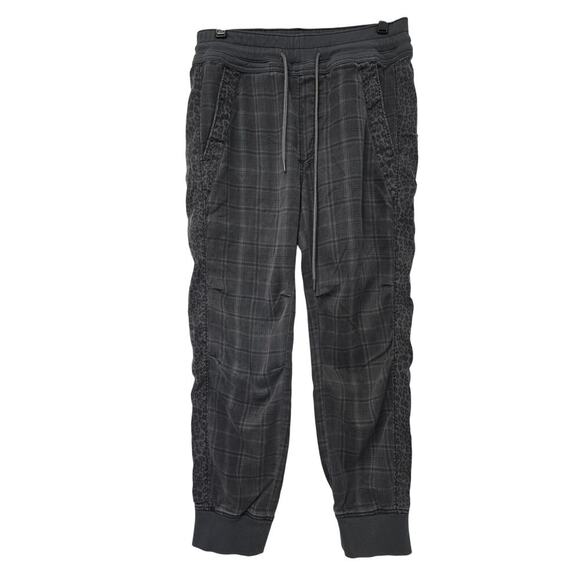 Anthropologie Nomad Joggers Gray Plaid Leopard Print Drawstring Women Size Small - Picture 2 of 6